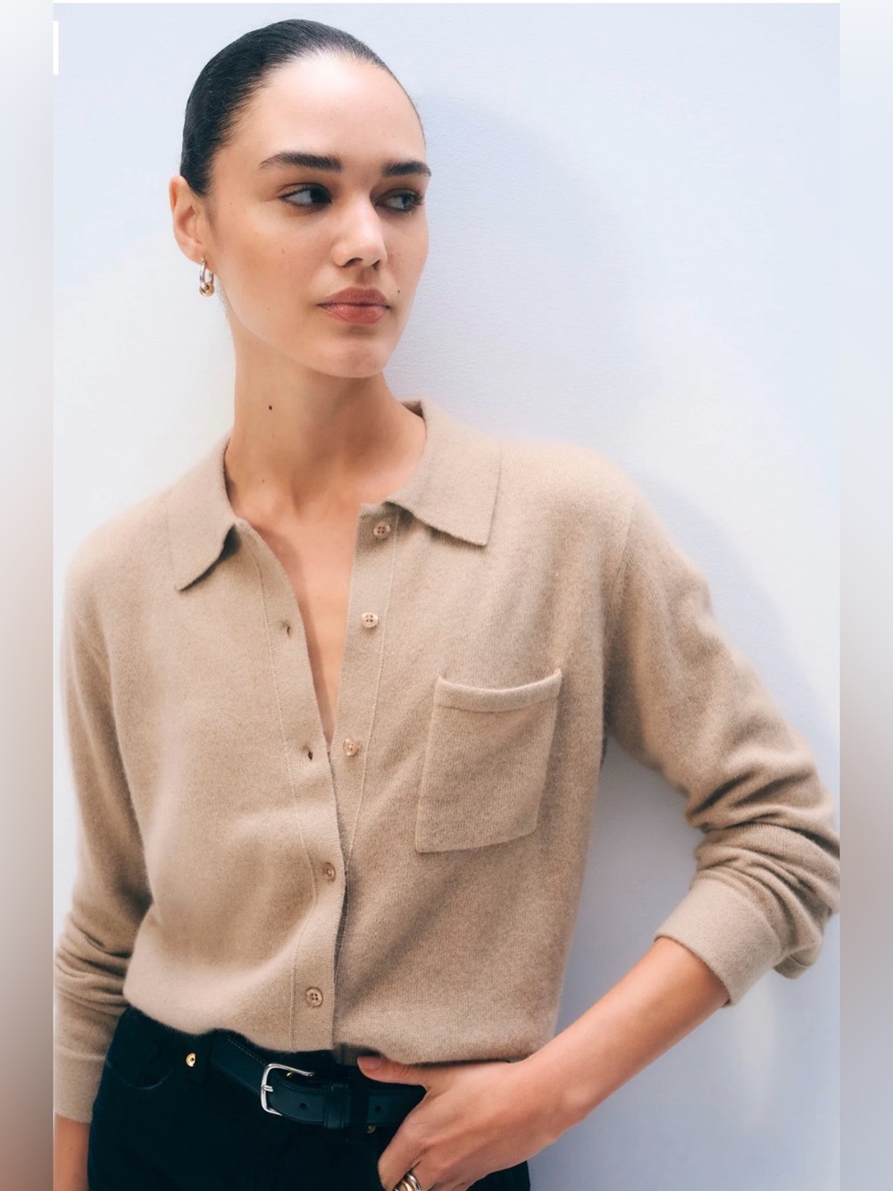 White & Warren Cashmere Button Down Shirt sz S